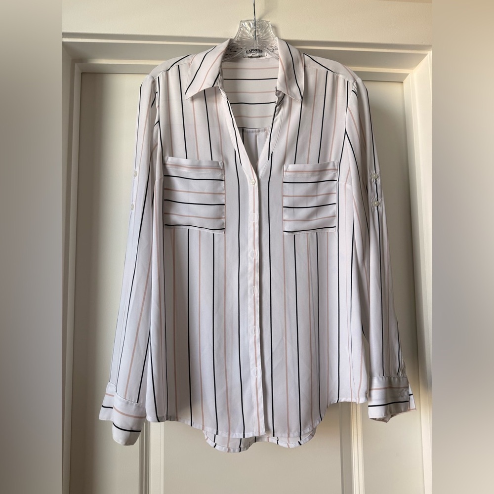 Express women’s Portofino Shirt Striped Button Down Business Casual Shirt